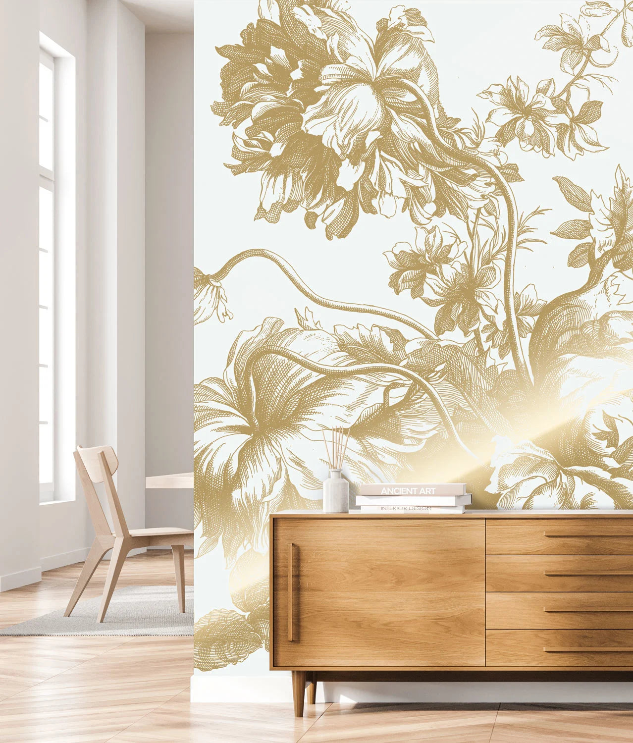 KEK Amsterdam - Gold Tapete Engraved Flowers Grauweiß-Tapeten-KEK Amsterdam-TOJU Interior