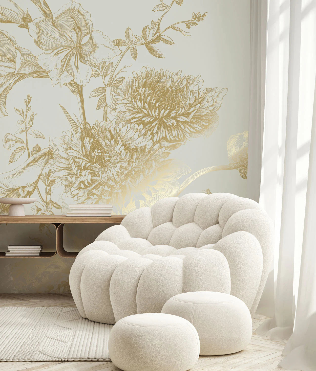 KEK Amsterdam - Gold Tapete Engraved Flowers Sand-Tapeten-KEK Amsterdam-TOJU Interior