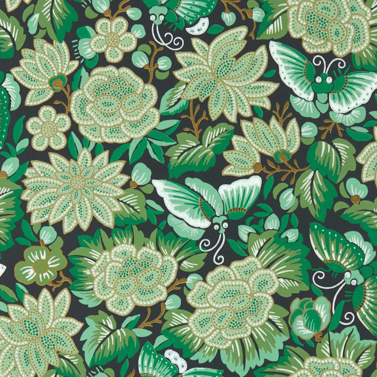 Sanderson - Tapete Amara Butterfly-Tapeten-Sanderson-EMERALD/INK BLACK 217117-217117-Toju Interior