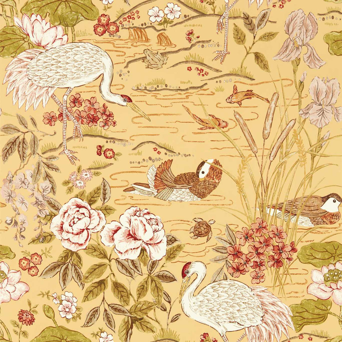 Sanderson - Tapete Crane & Frog-Tapeten-Sanderson-HONEY/OLIVE 217124-217124-Toju Interior