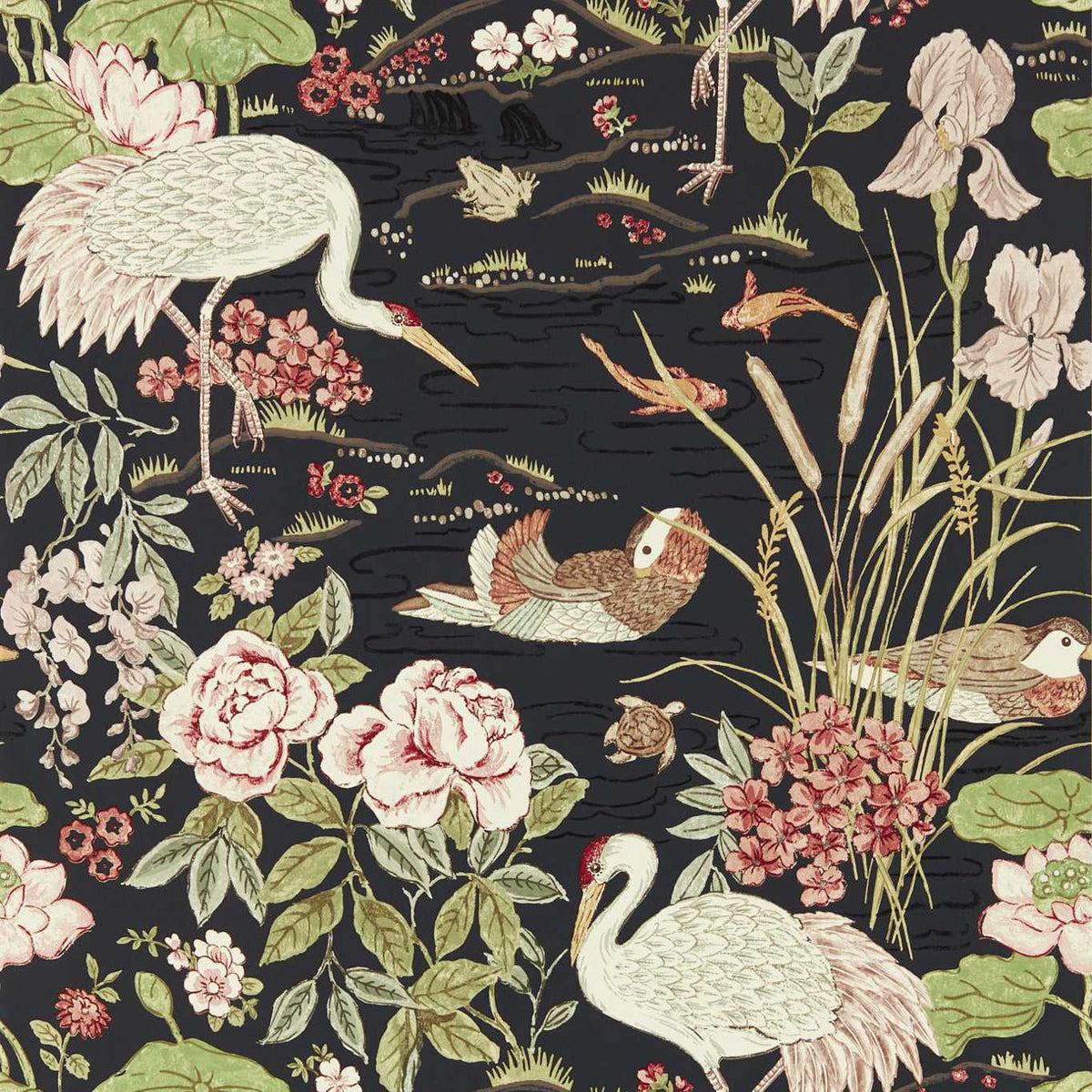 Sanderson - Tapete Crane & Frog-Tapeten-Sanderson-INK BLACK/MULTI 217123-217123-Toju Interior