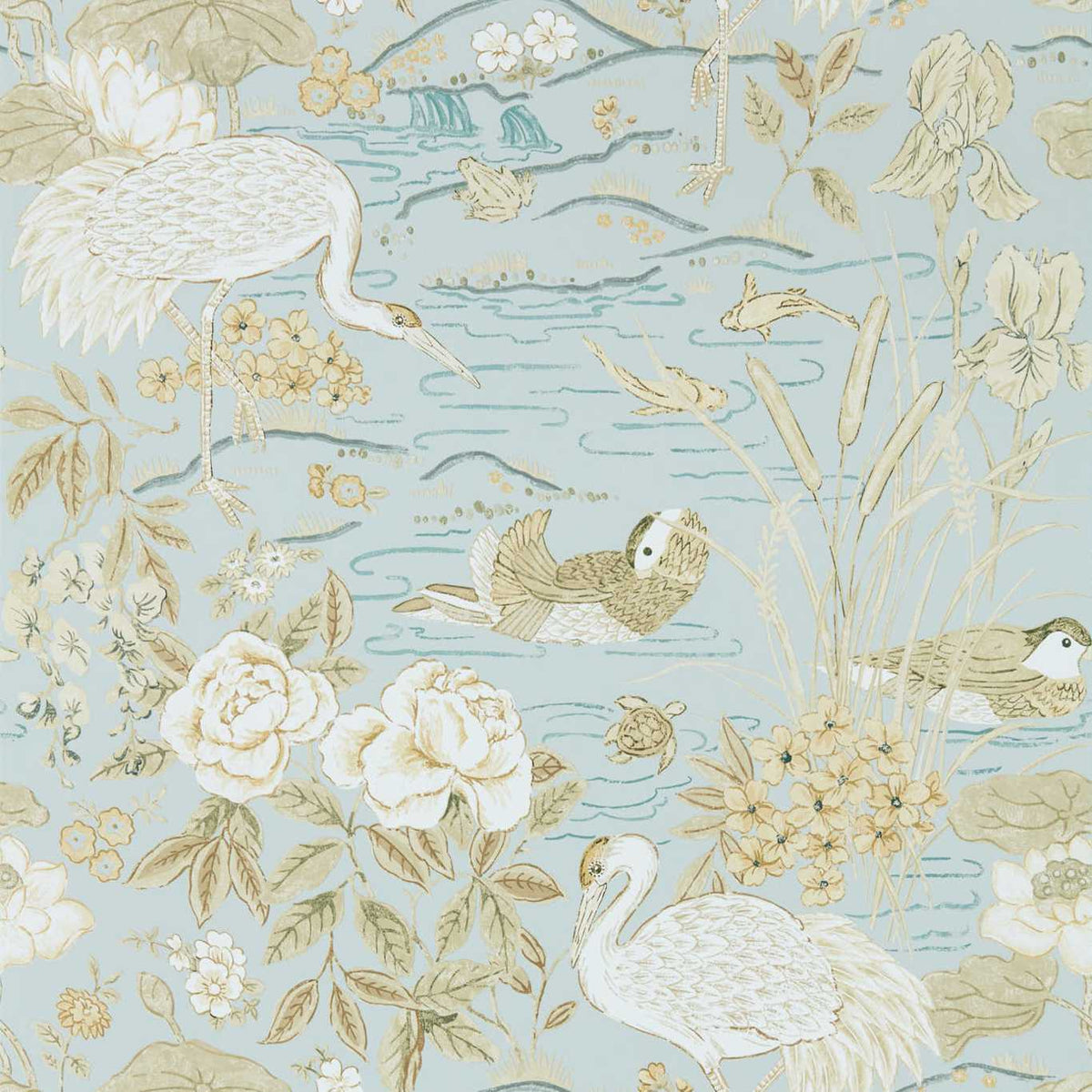 Sanderson - Tapete Crane & Frog-Tapeten-Sanderson-SKY/HONEY 217125-217125-Toju Interior