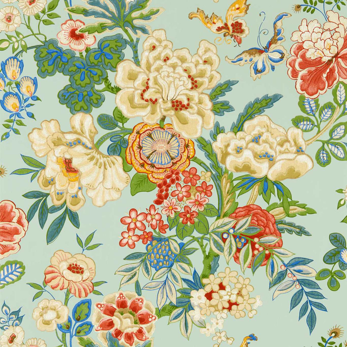 Sanderson - Tapete Emperor Peony-Tapeten-Sanderson-JADE/APRICOT 217122-217122-Toju Interior