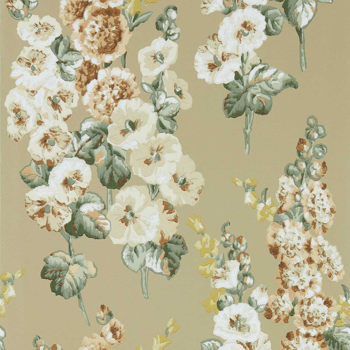Sanderson - Tapete Hollyhocks-Tapeten-Sanderson-GOLD METALLIC/TAN 217034-217034-Toju Interior