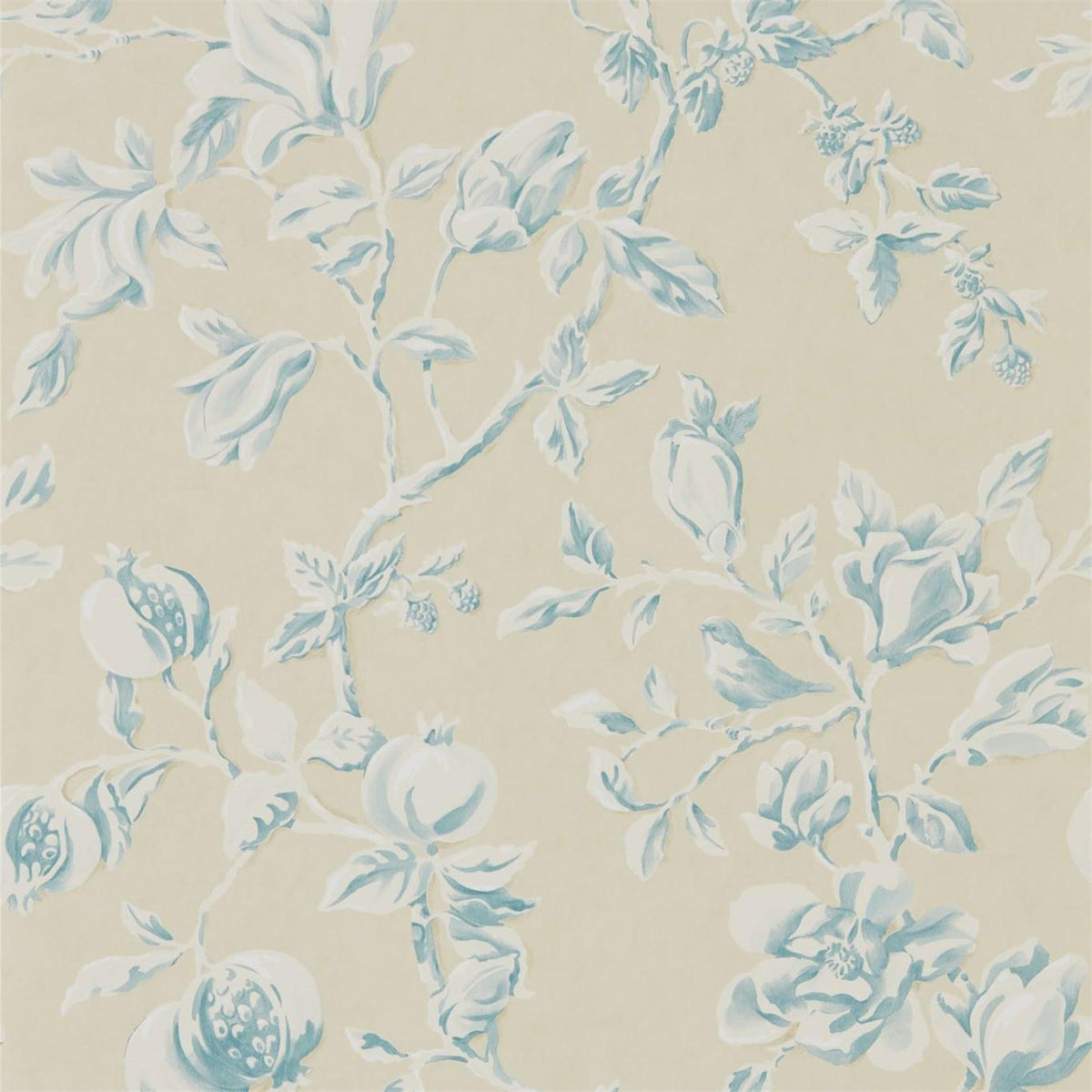 Sanderson - Tapete Magnolia & Pomegranate-Tapeten-Sanderson-PARCHMENT/SKY BLUE 215725-215725-Toju Interior