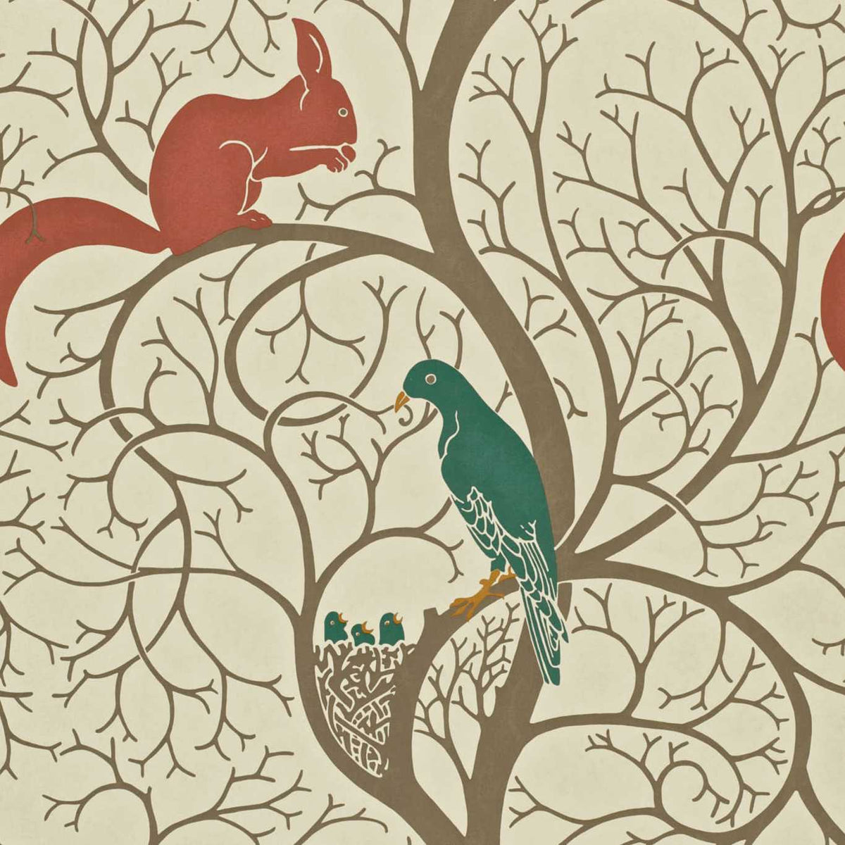Sanderson - Tapete SQUIRREL & DOVE-Tapeten-Sanderson-TEAL/RED DVIWSQ102-DVIWSQ102-Toju Interior