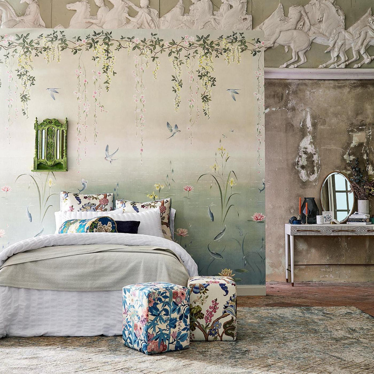 Sanderson - Tapete Water Garden-Tapeten-Sanderson-SOFT JADE/PINK BLOSSOM 217131-217131-Toju Interior