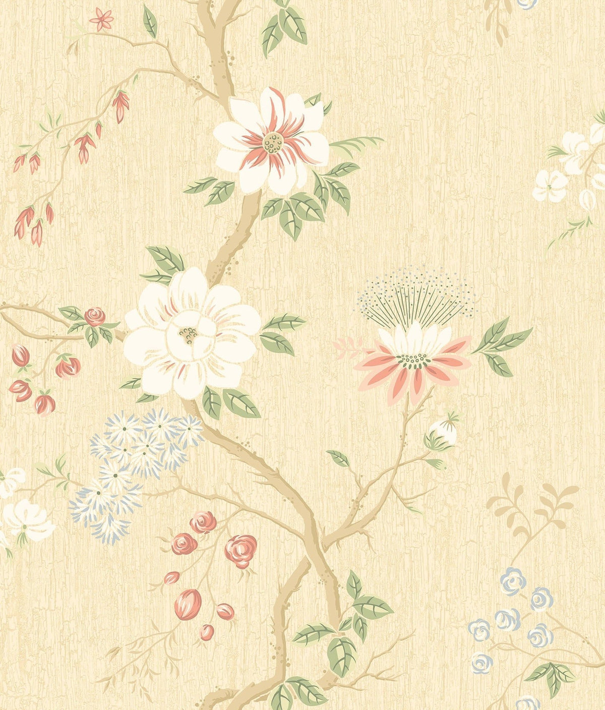 Cole & Son Camellia Tapete – Coral & Olive on Buttercup (115/8023)