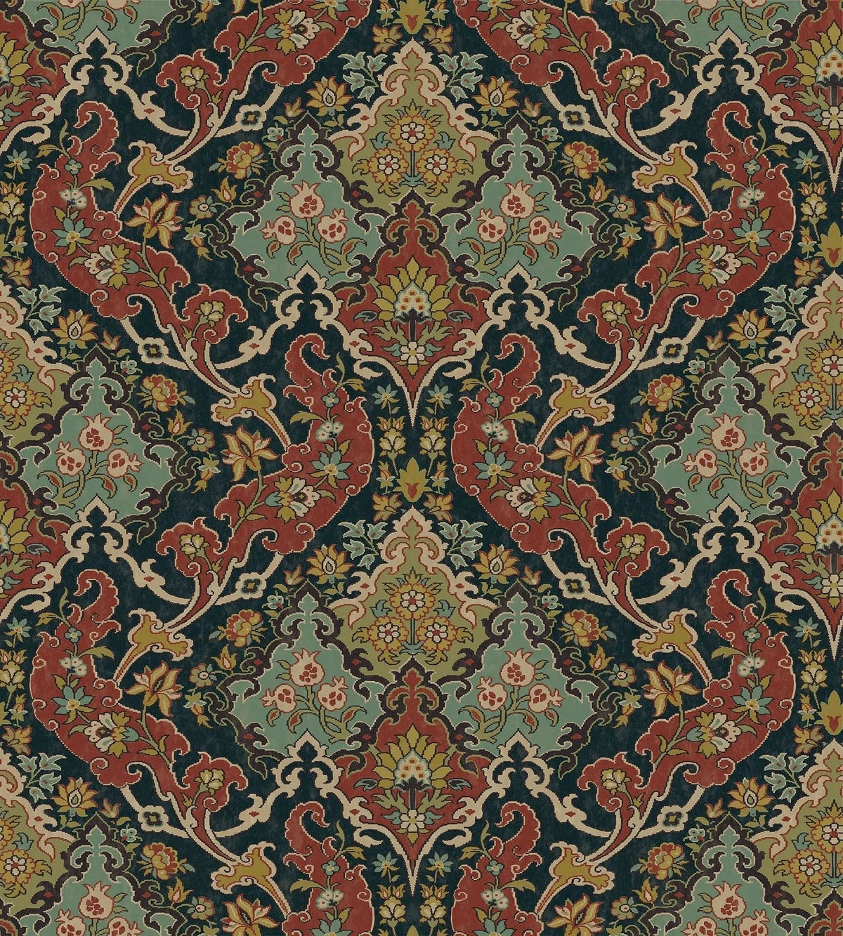 Cole & Son Pushkin Seafoam & Red on Charcoal 108/8040 – Muster