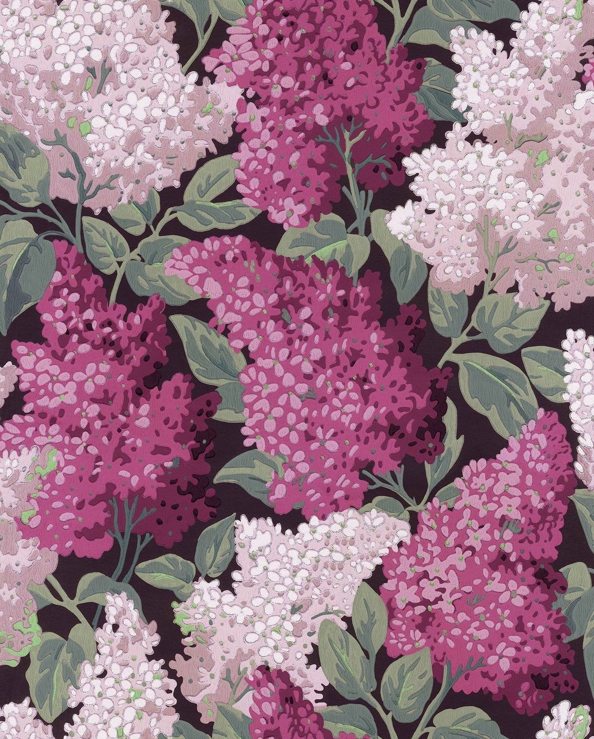 Cole & Son Lilac Grandiflora – Magenta & Blush on Charcoal (115/15045), Musteransicht