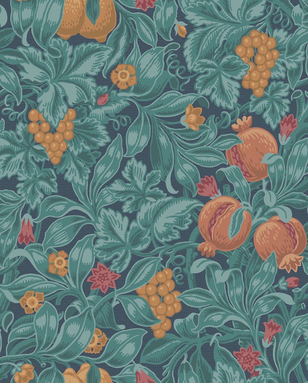 Cole & Son Vines of Pomona Burnt Orange & Teal on Petrol 116/2005 – Muster