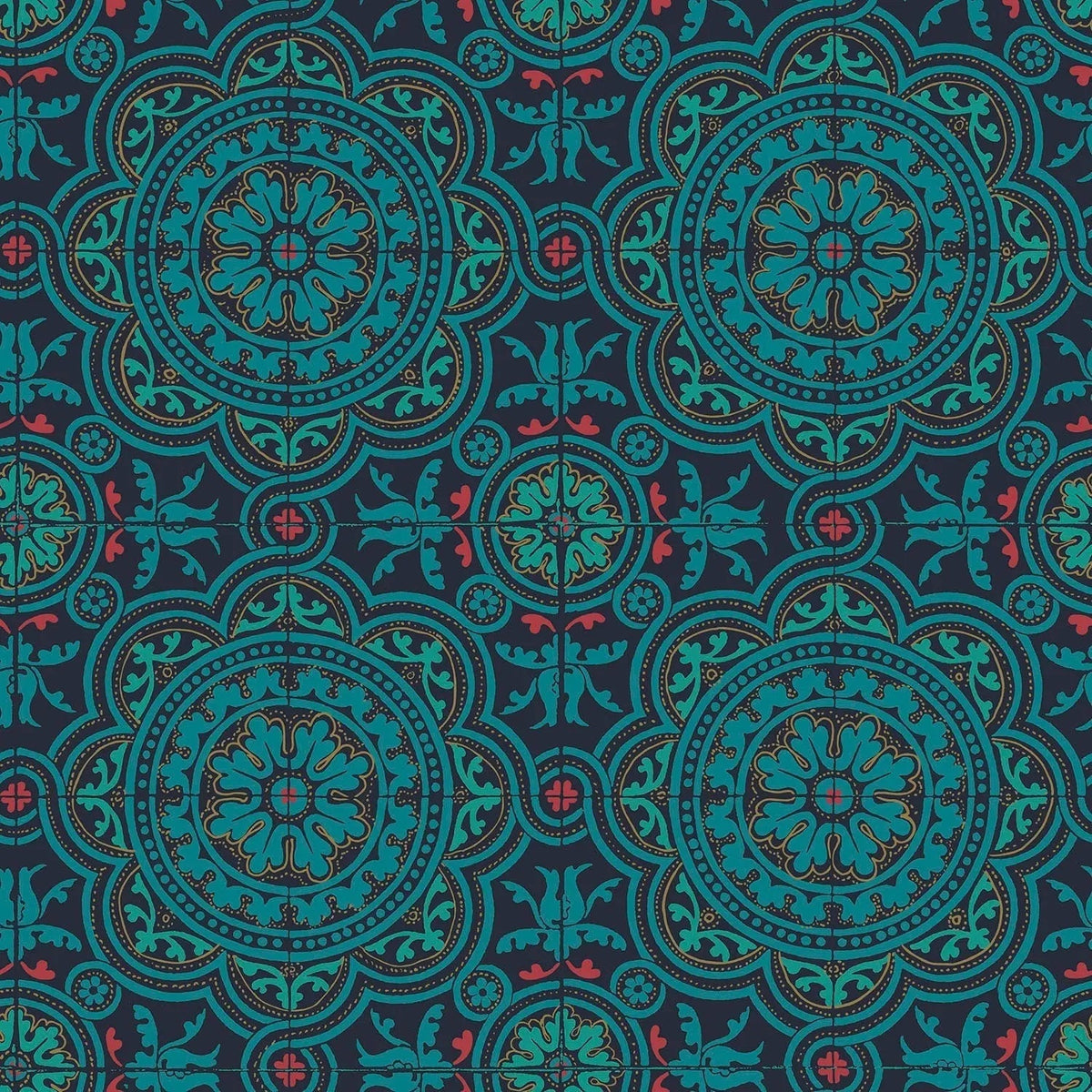 Cole & Son Piccadilly Petrol, Red & Metallic Gold on Ink 117/8021 – Muster