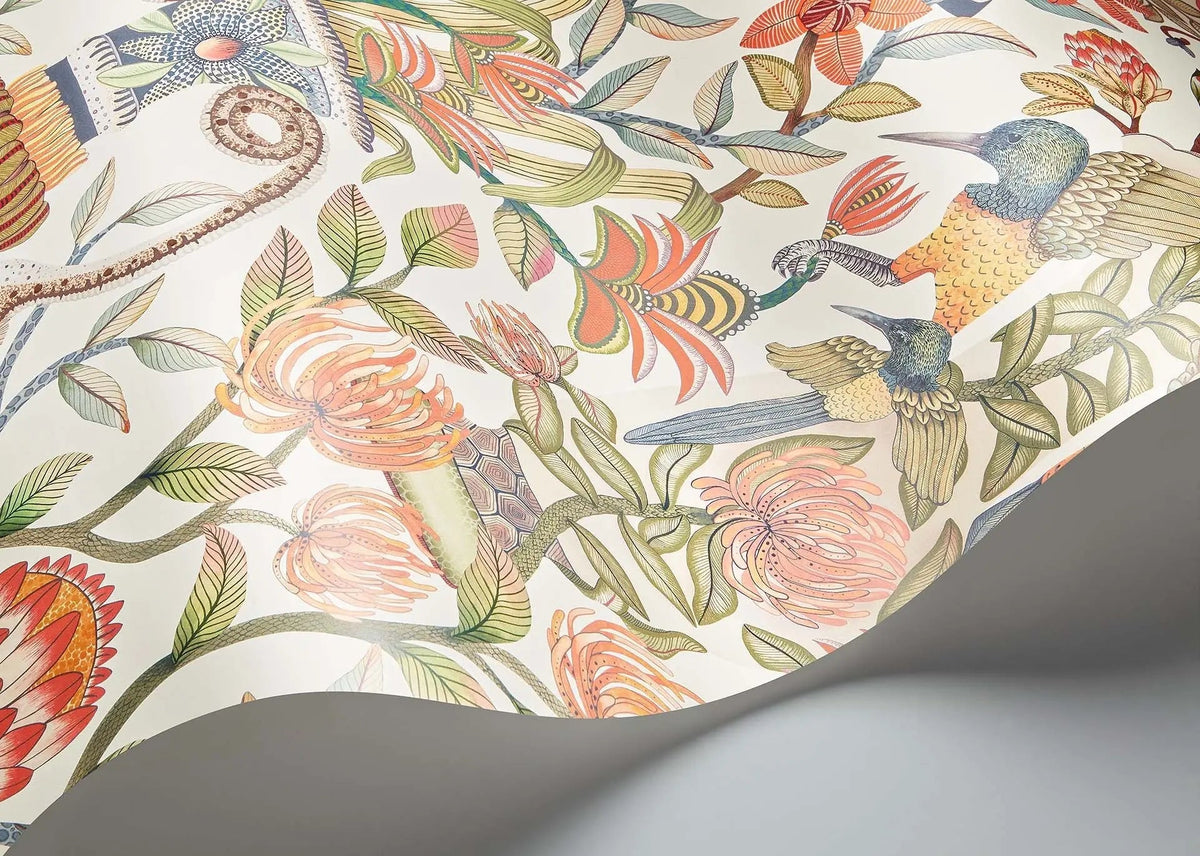 Cole & Son Protea Garden Olive Green & Tangerine on White 119/10043 – Detailansicht