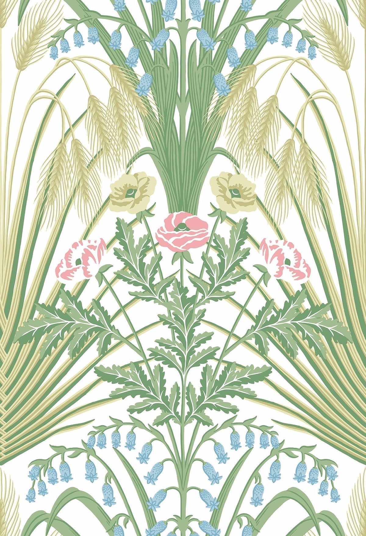 Cole & Son Bluebell Tapete, Leaf Green & Cerulean Sky on Chalk (115/3008)