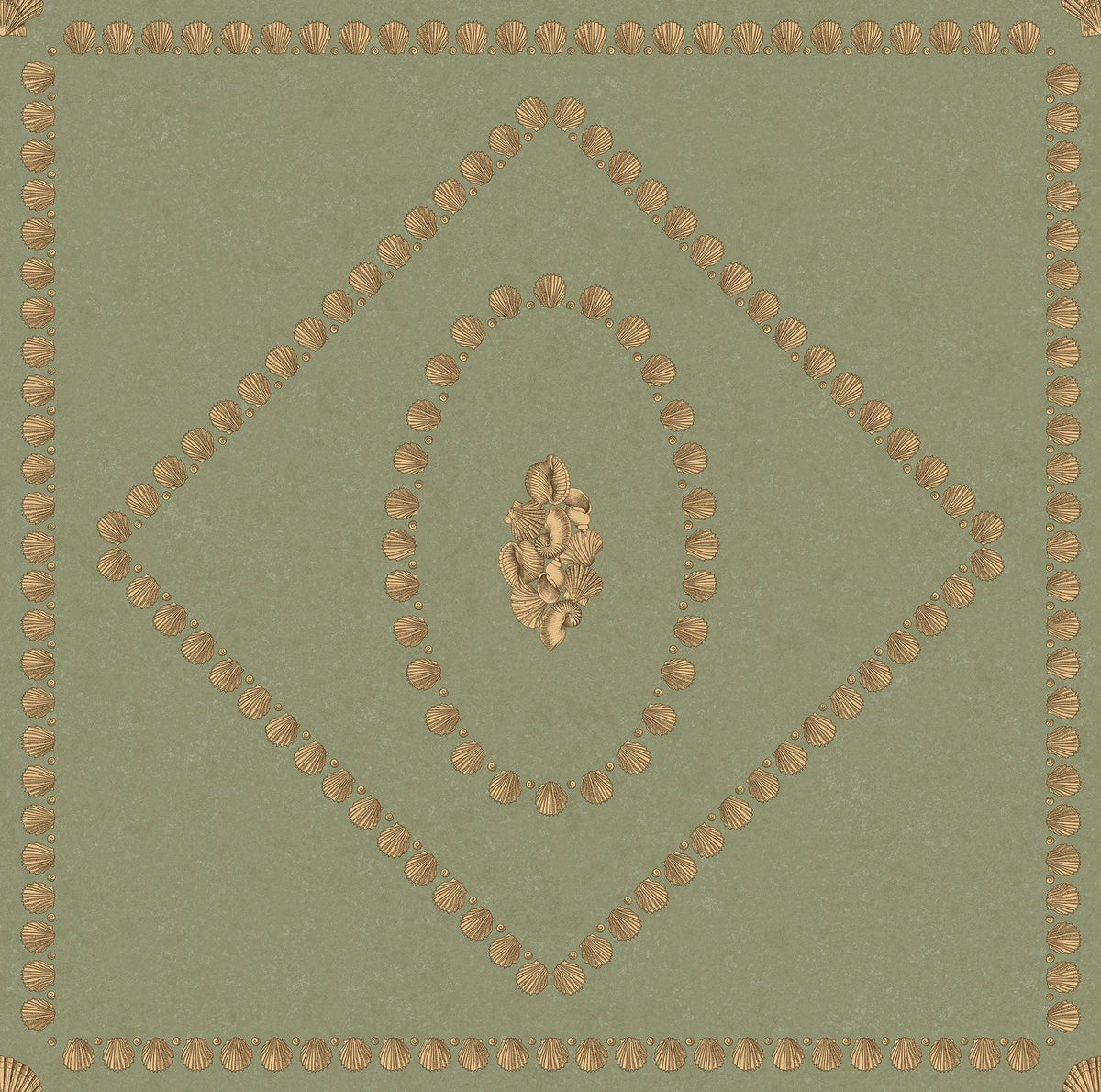 Cole & Son Fornasetti Conchiglie Antique Gold on Ivy – Tapetenmuster