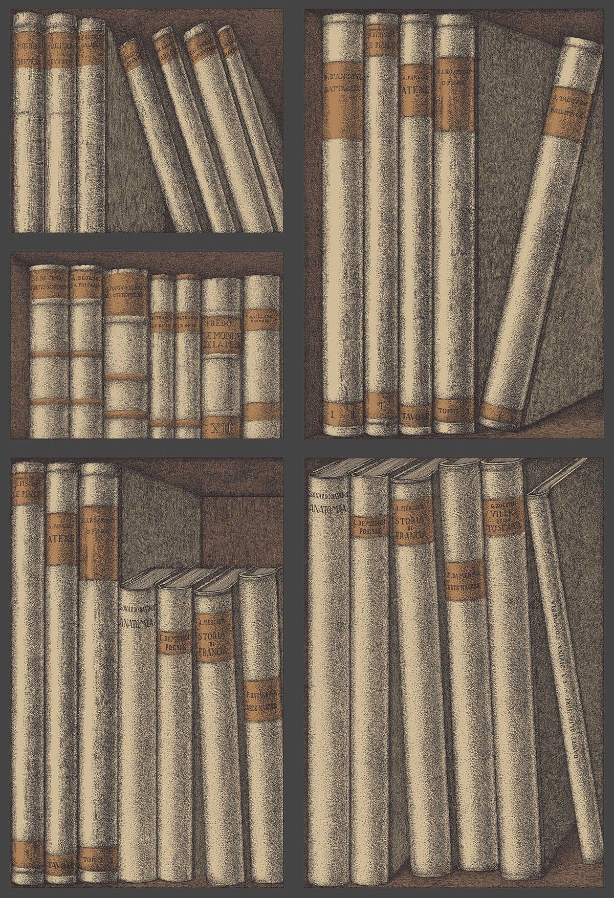Cole & Son Ex Libris Tapete in Oat & Charcoal