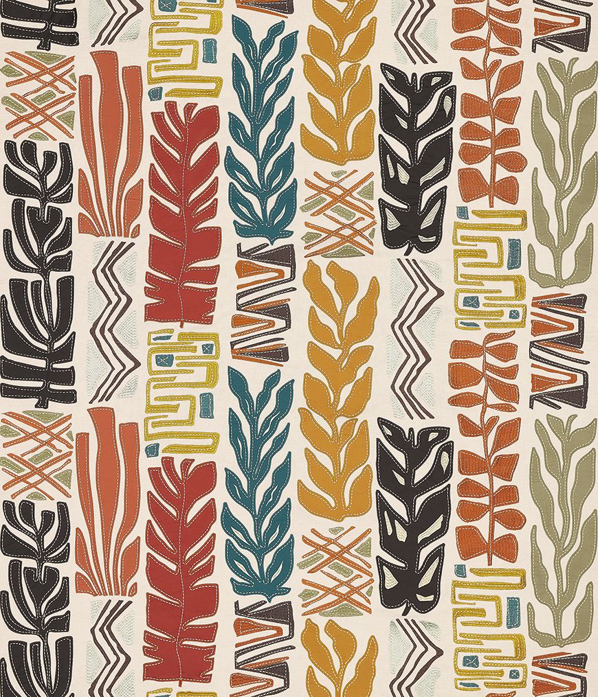 Osborne & Little Totem – Stoff – F7950-01 – Charcoal / Terracotta