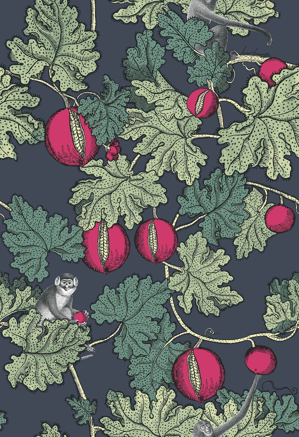 Cole & Son Frutto Proibito Tapete in Sage & Magenta on Ink