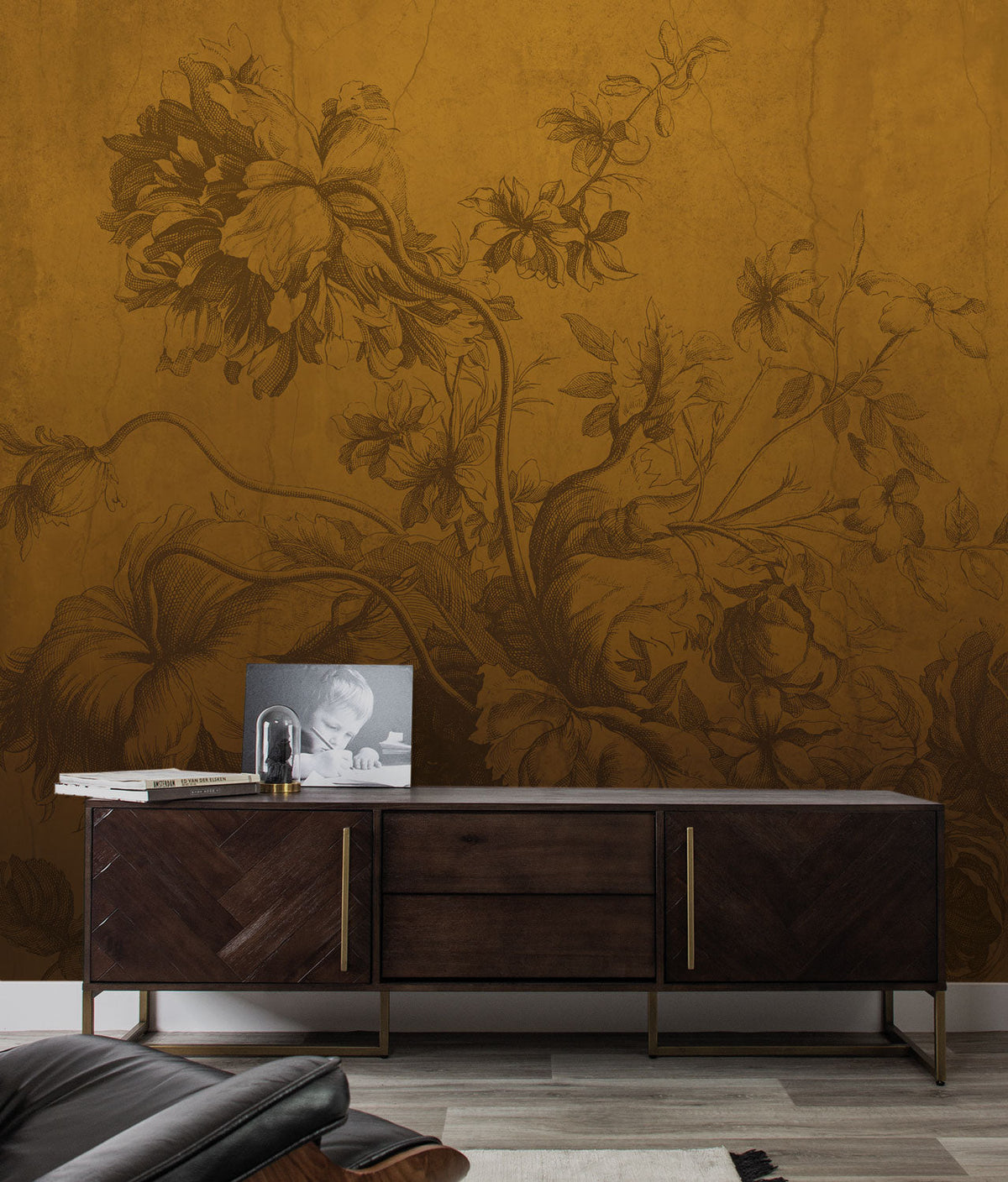 Gradient Flowers Ocker Designertapete von KEK Amsterdam