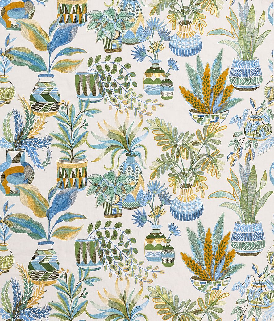 Nina Campbell Tudeley – Stoff – NCF4530-01 – Blue / Green / Ochre