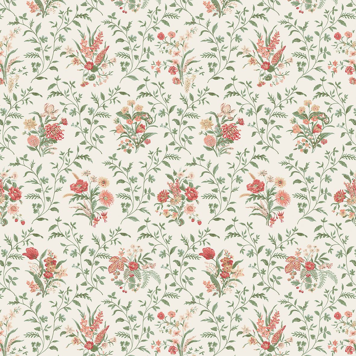 Nina Campbell Hollingbourne – Stoff – NCF4535-01 – Coral / Eucalyptus