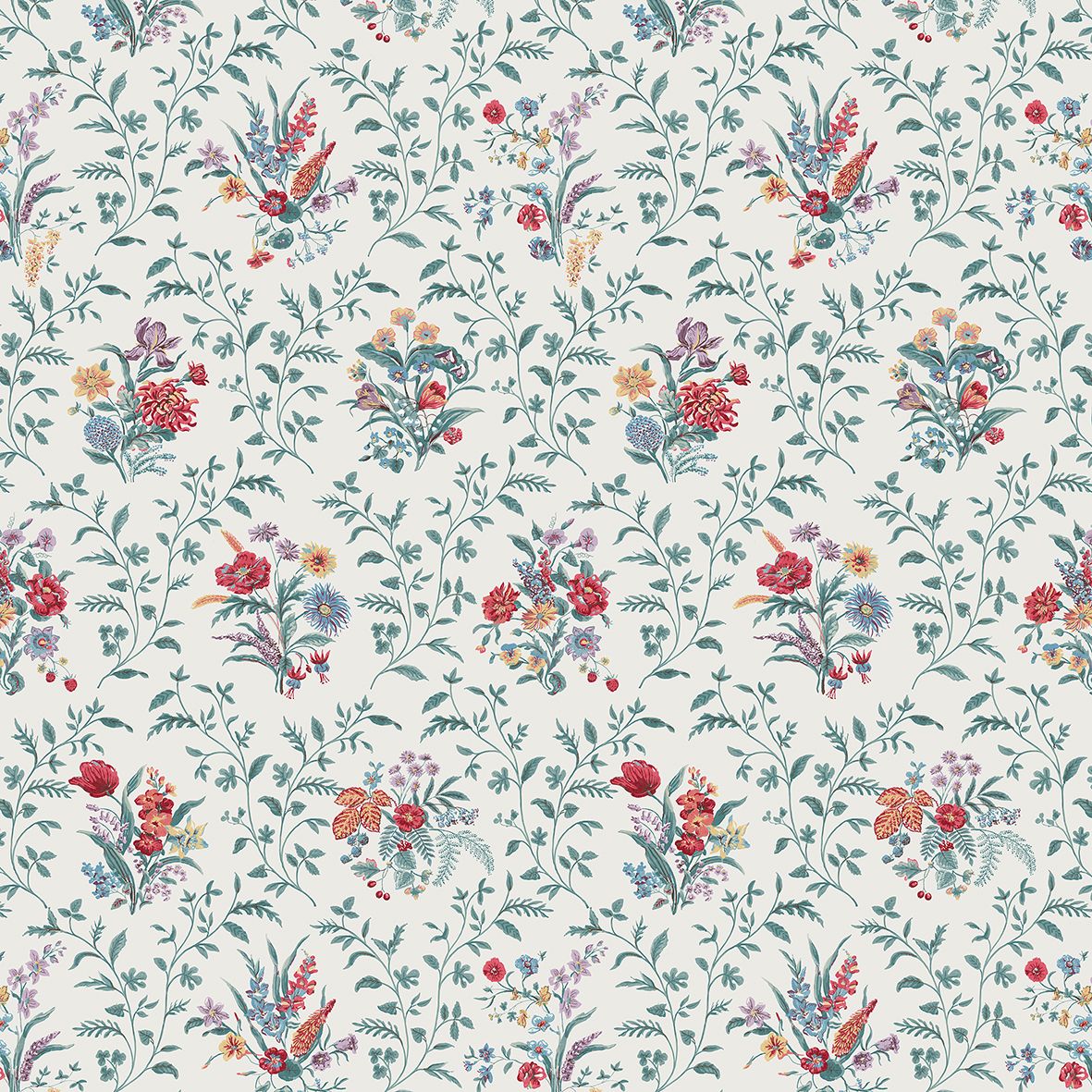 Nina Campbell Hollingbourne – Stoff – NCF4535-02 – Teal / Red / Amethyst