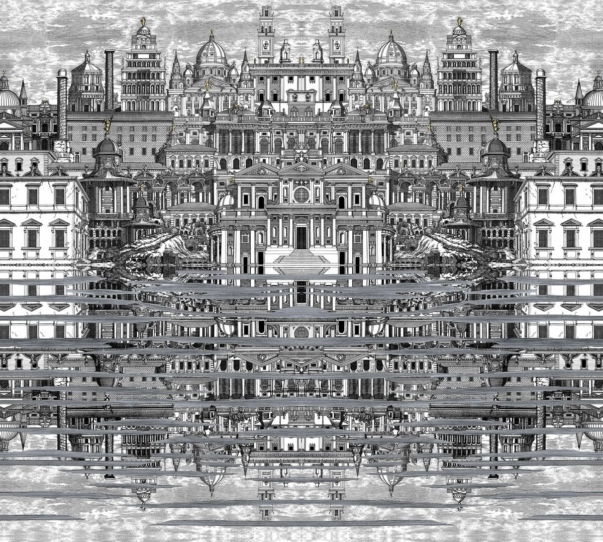 Cole & Son Fornasetti Riflesso Tapete, Black & White, 114/20040