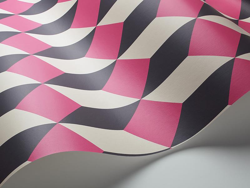 Cole and Son - Tapete Delano Wallpaper-Tapeten-Cole & Son-Magenta & White and Charcoal S105/7033-TOJU Interior