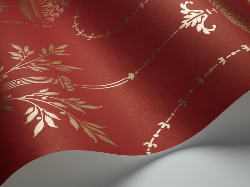 Cole and Son - Tapete Dorset Wallpaper-Tapeten-Cole & Son-Metallic Gold on Red S88/7029-TOJU Interior