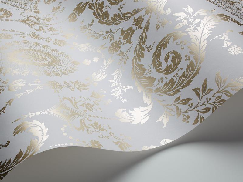 Cole and Son - Tapete Woolverston Wallpaper-Tapeten-Cole & Son-Metallic Gilver on Pale Seafoam S88/10041-TOJU Interior