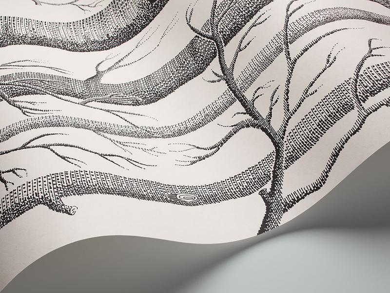 Cole & Son Woods – Detail des Baum-Motivs, Black on White