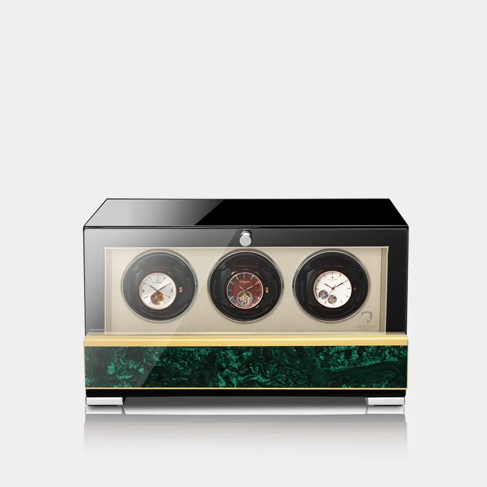 MODALO Clasico Premium für 3 Uhren – Malachit – Gold