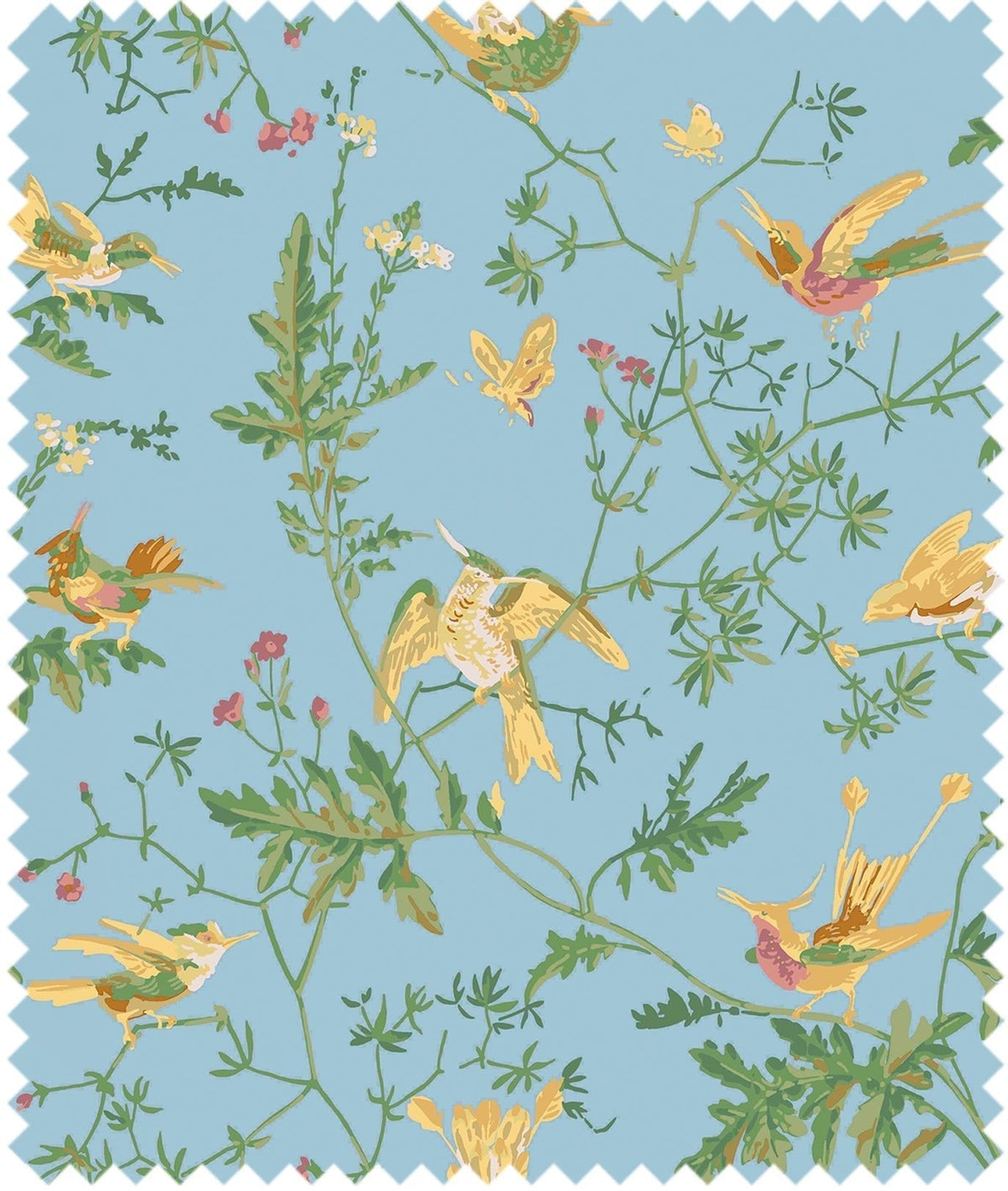 Cole & Son – Stoff Hummingbirds Cotton – F125/3011 – Buttercup Yellow on Cornflower Blue