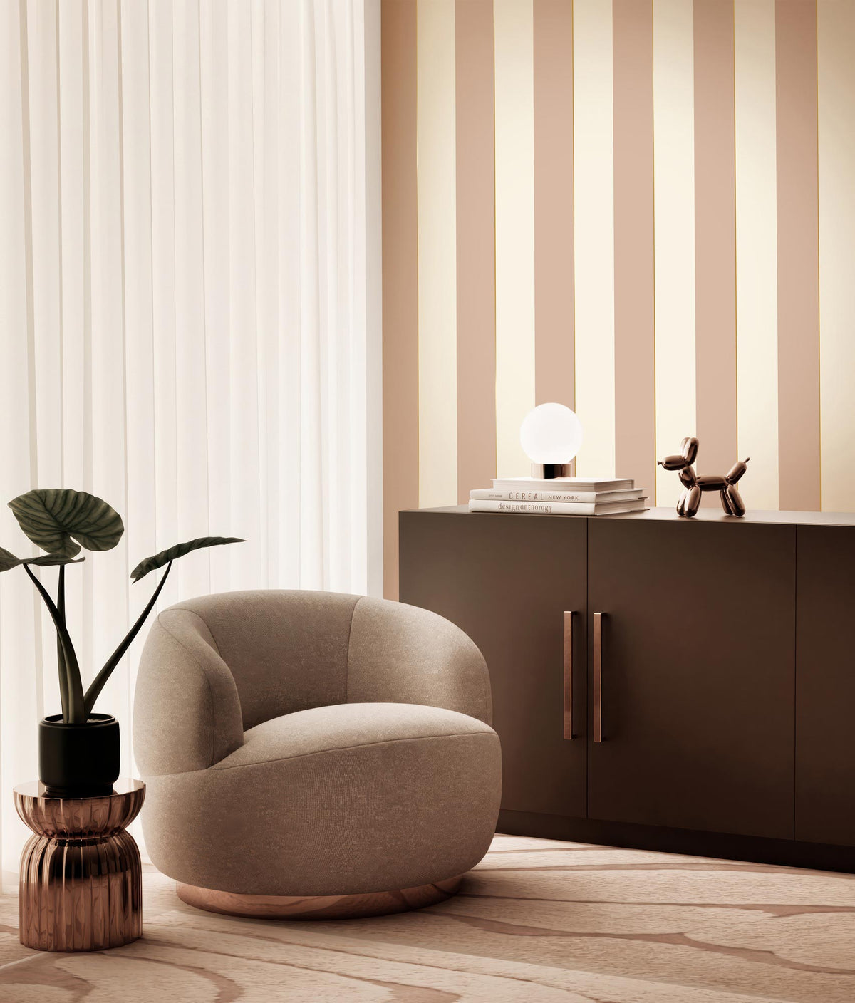 KEK Amsterdam Gold Stripes Beige/Nude/Gold Tapete als elegante Streifentapete im Wohnraum