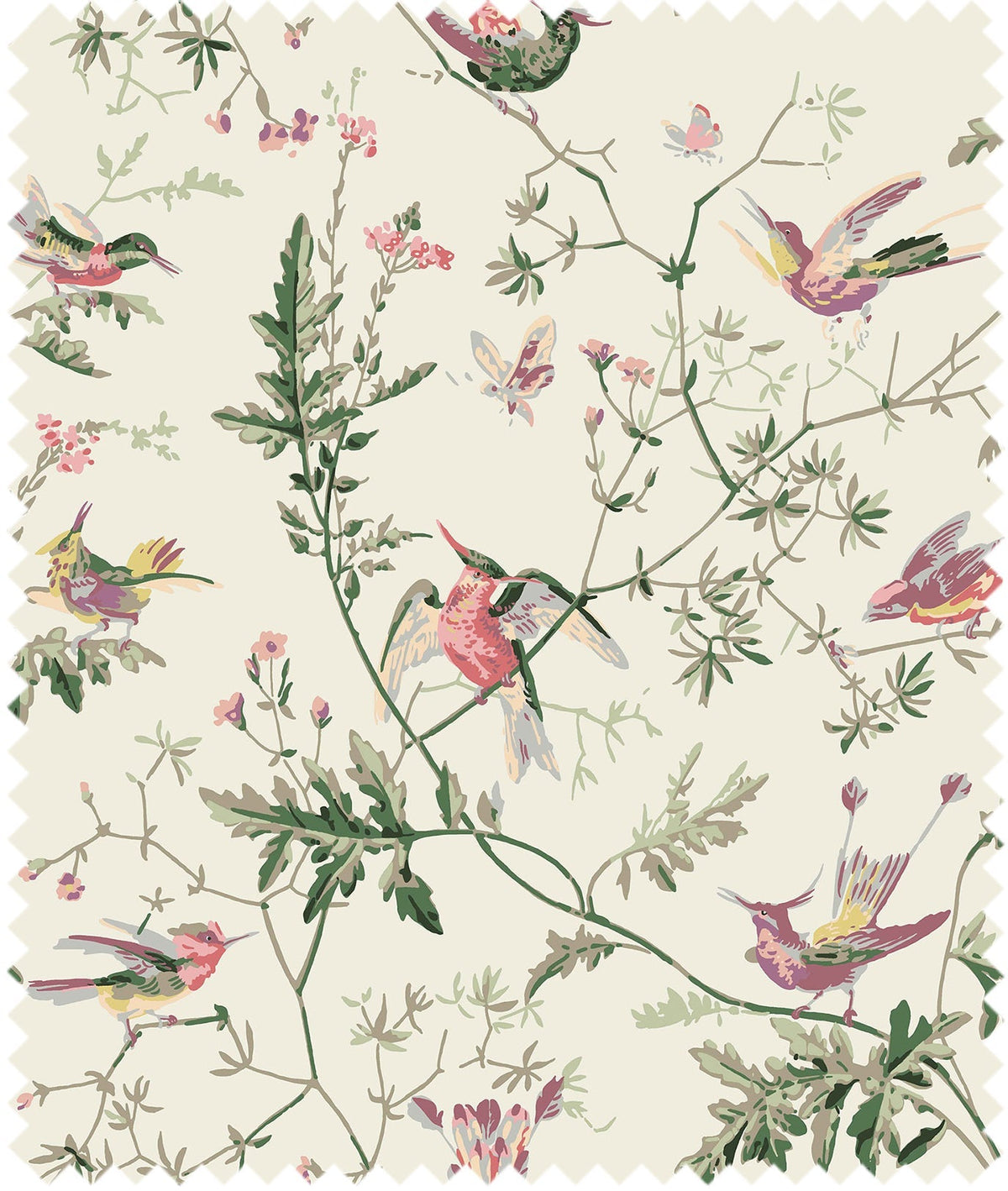Cole & Son – Stoff Hummingbirds Cotton – F62/1001 – Classic Multi & Old Olive on Cream