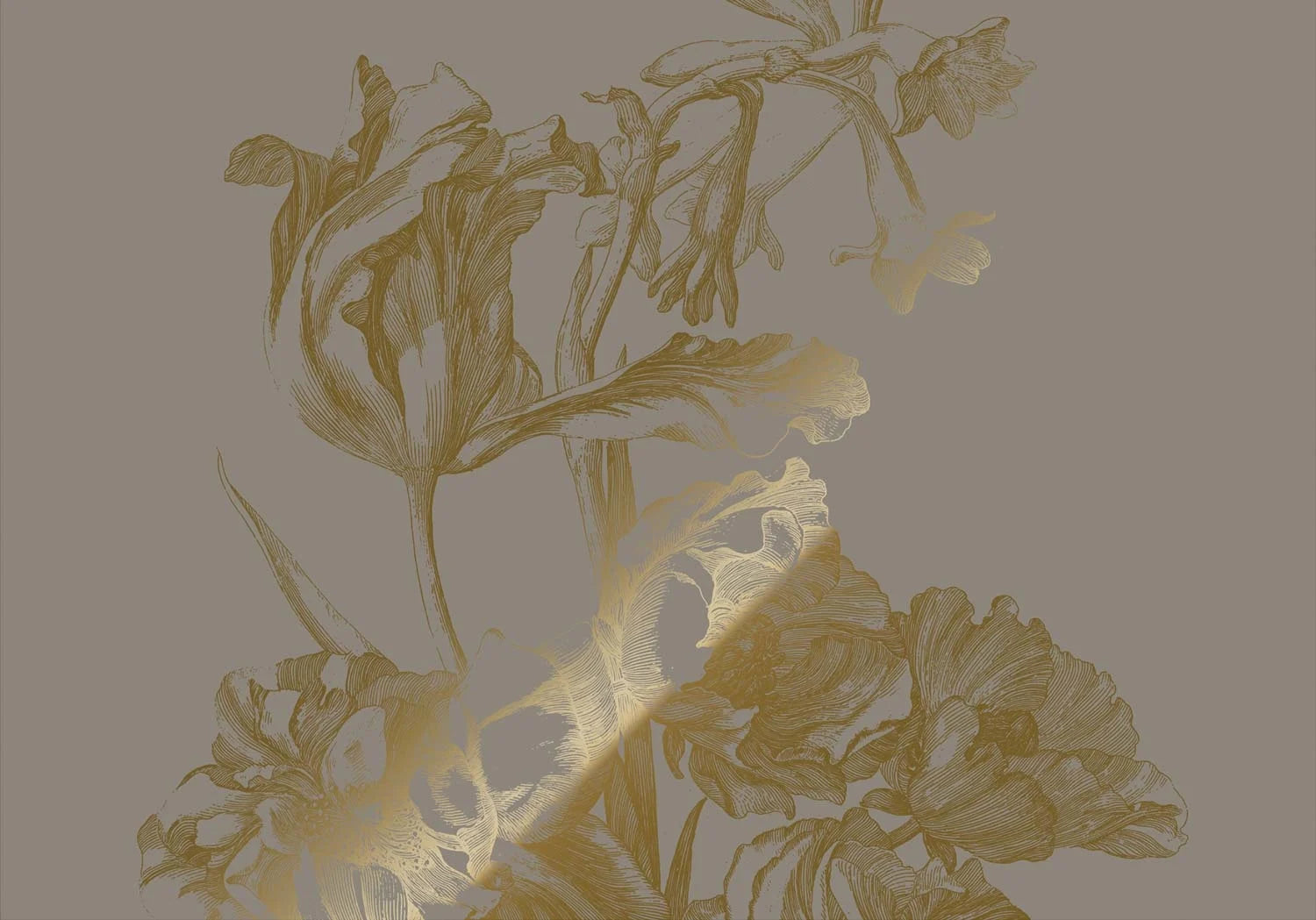 KEK Amsterdam - Gold Tapete Engraved Flowers Grau-Tapeten-KEK Amsterdam-TOJU Interior