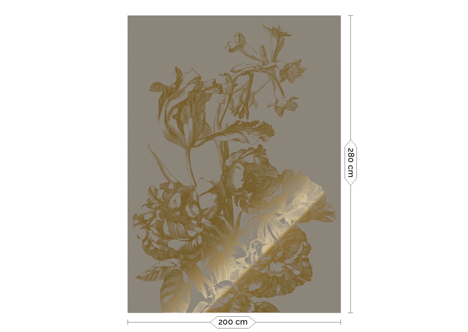 KEK Amsterdam - Gold Tapete Engraved Flowers Grau-Tapeten-KEK Amsterdam-4 Bahnen 200 x 280 cm-TOJU Interior