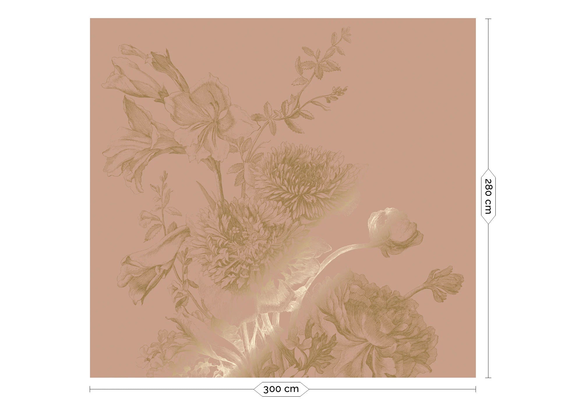 KEK Amsterdam - Gold Tapete Engraved Flowers Rosa-Tapeten-KEK Amsterdam-6 Bahnen 300 x 280 cm-TOJU Interior
