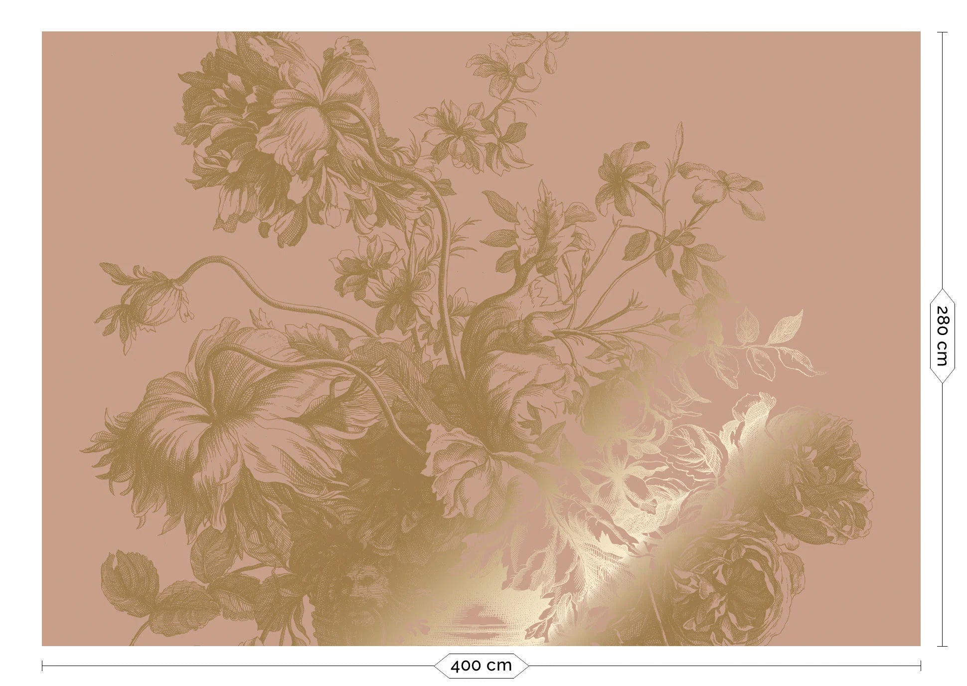 KEK Amsterdam - Gold Tapete Engraved Flowers Rosa-Tapeten-KEK Amsterdam-8 Bahnen 400 x 280 cm-TOJU Interior