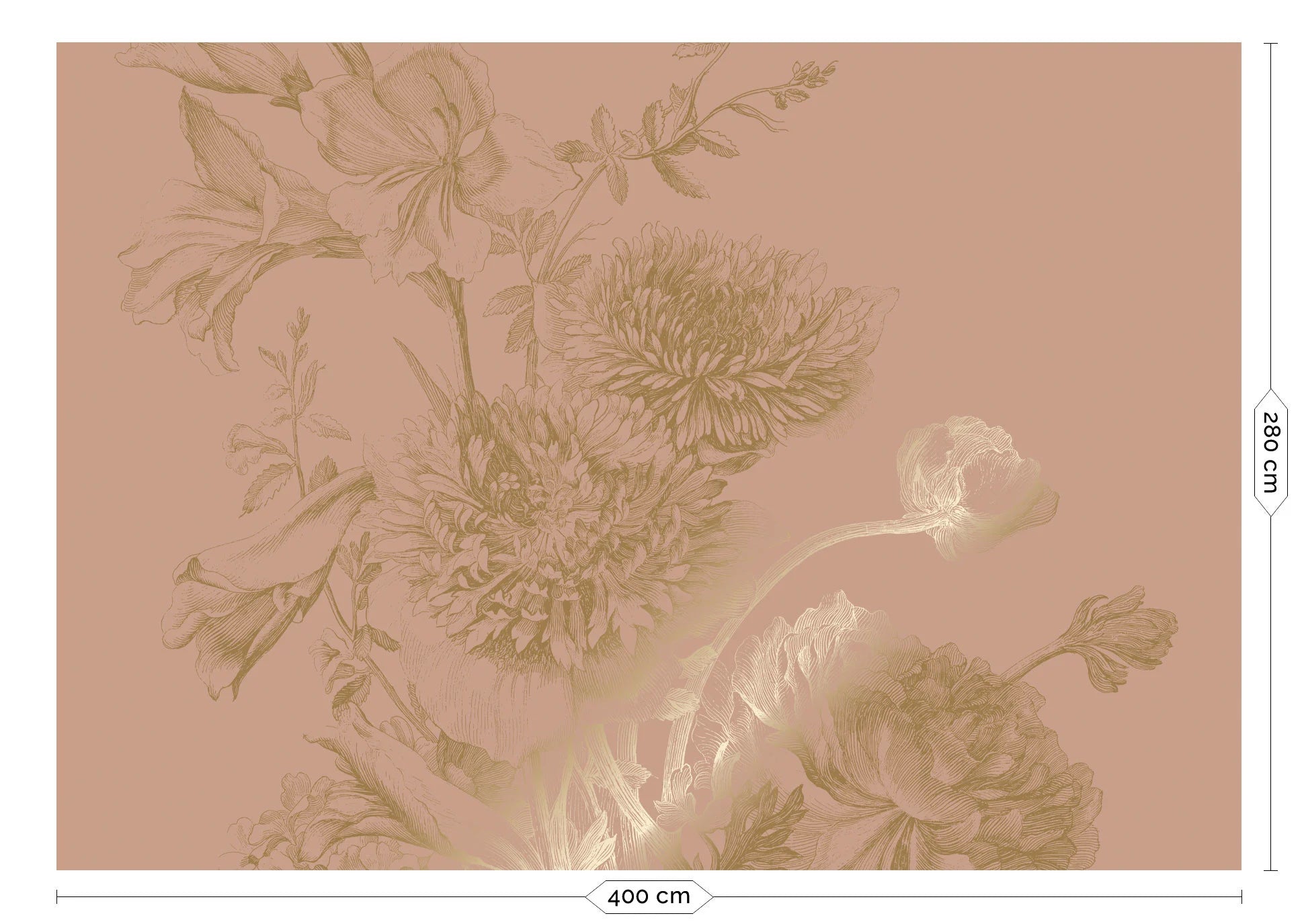 KEK Amsterdam - Gold Tapete Engraved Flowers Rosa-Tapeten-KEK Amsterdam-8 Bahnen 400 x 280 cm-TOJU Interior