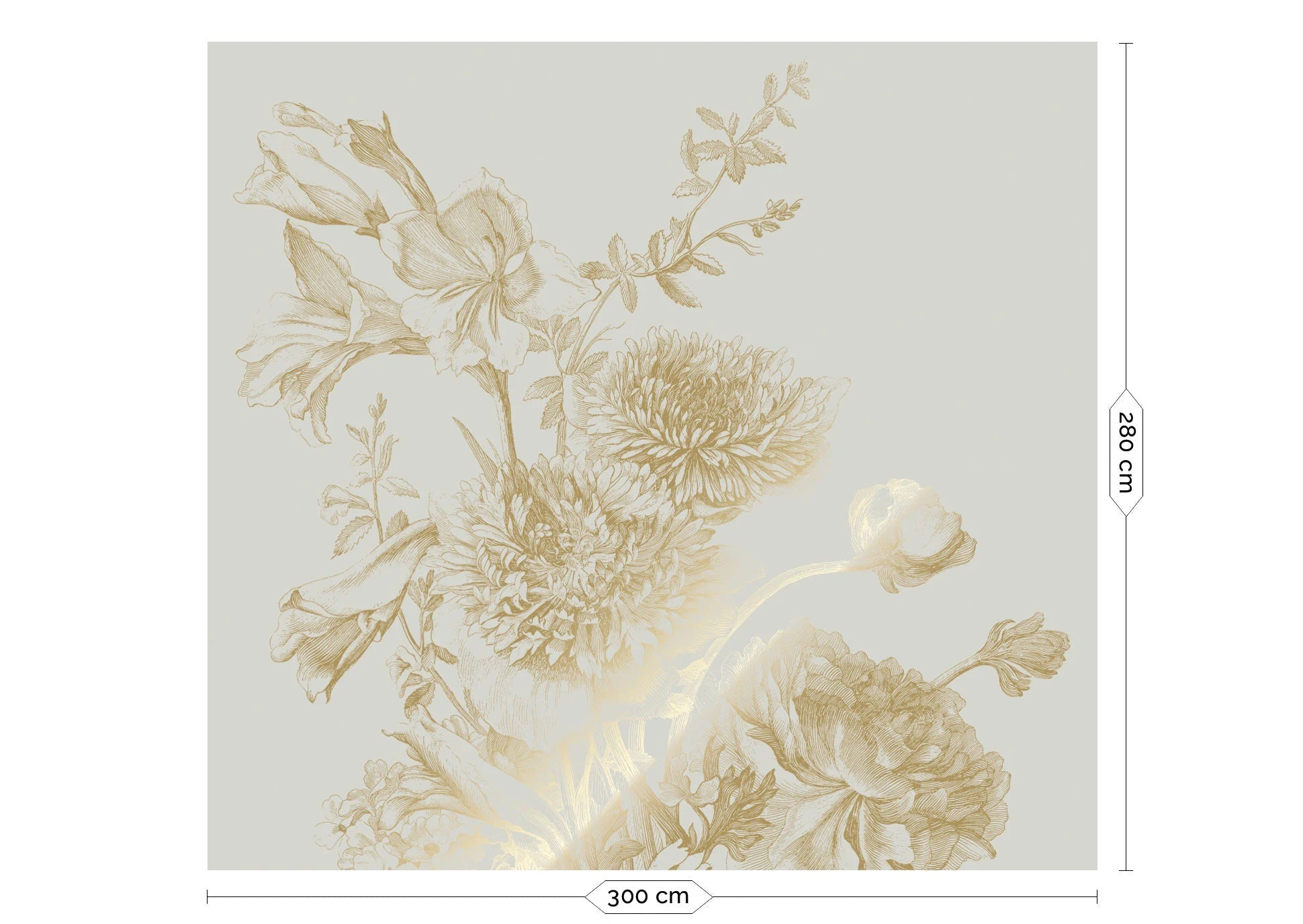 KEK Amsterdam - Gold Tapete Engraved Flowers Sand-Tapeten-KEK Amsterdam-6 Bahnen 300 x 280 cm-TOJU Interior