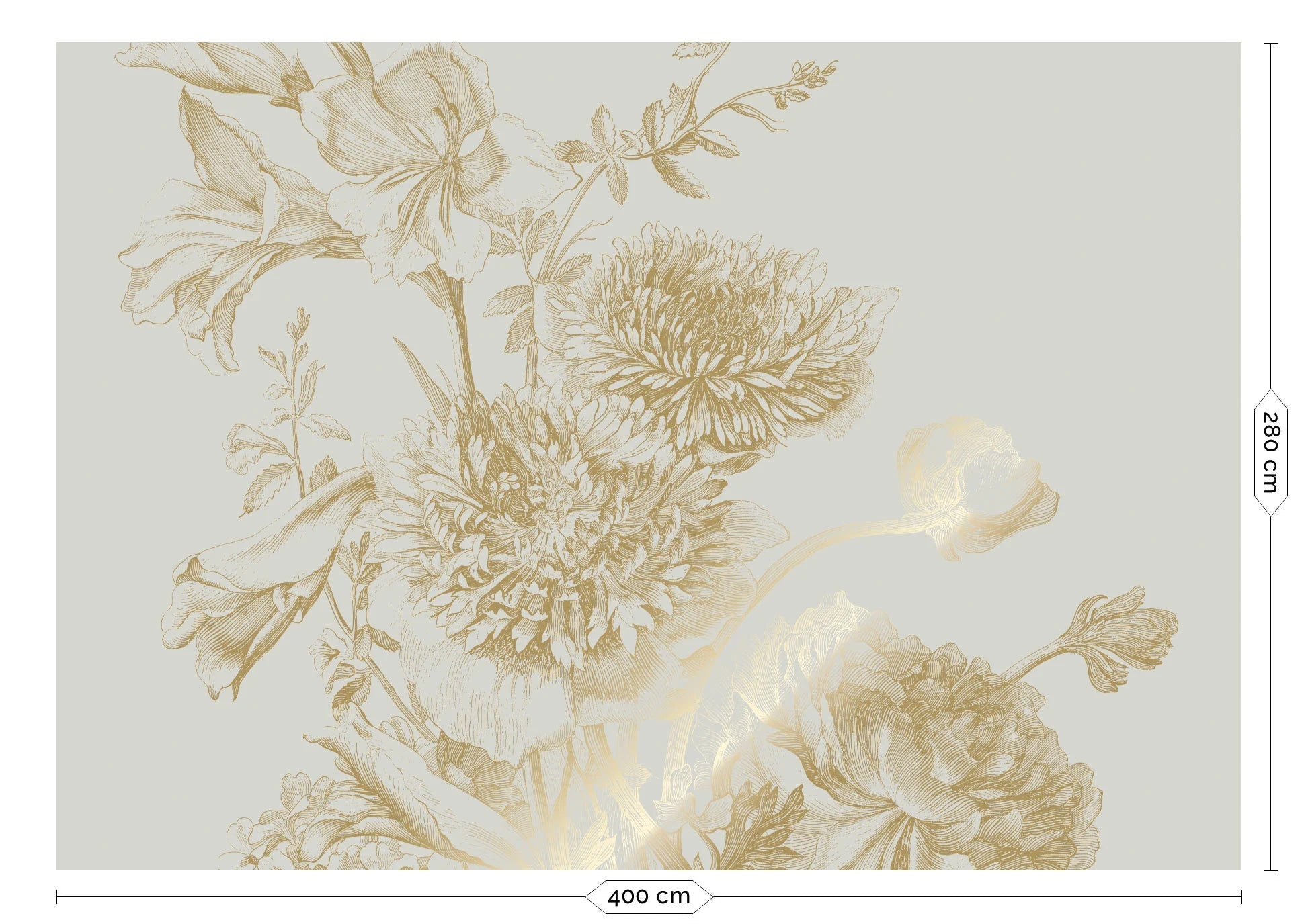 KEK Amsterdam - Gold Tapete Engraved Flowers Sand-Tapeten-KEK Amsterdam-8 Bahnen 400 x 280 cm-TOJU Interior