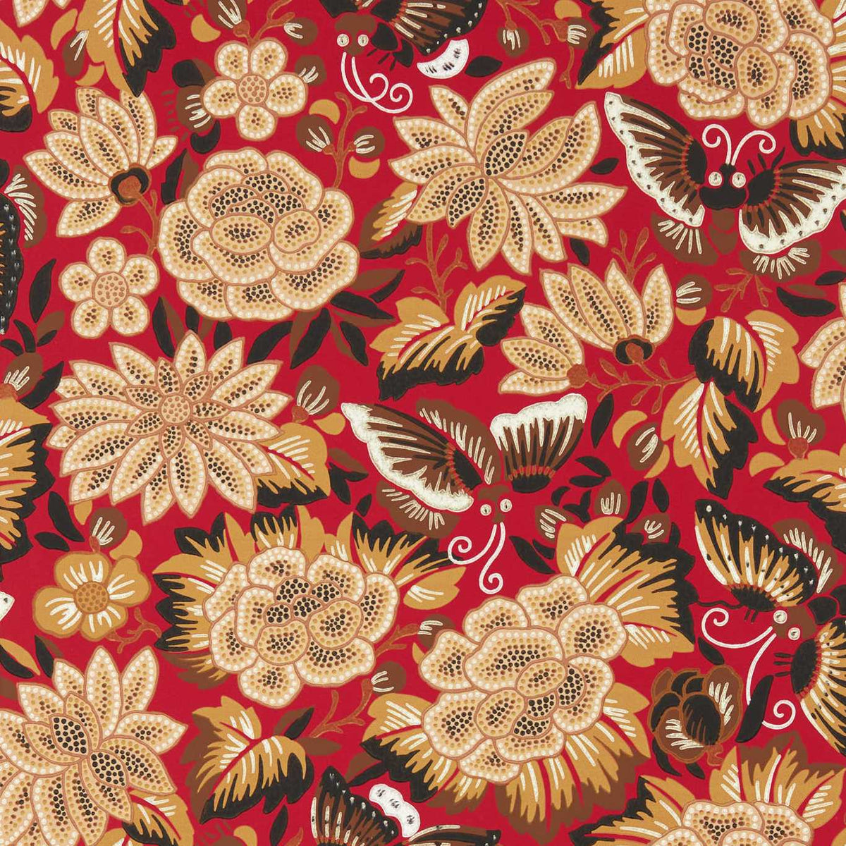 Sanderson - Tapete Amara Butterfly-Tapeten-Sanderson-CINNABAR/INK BLACK 217116-217116-Toju Interior
