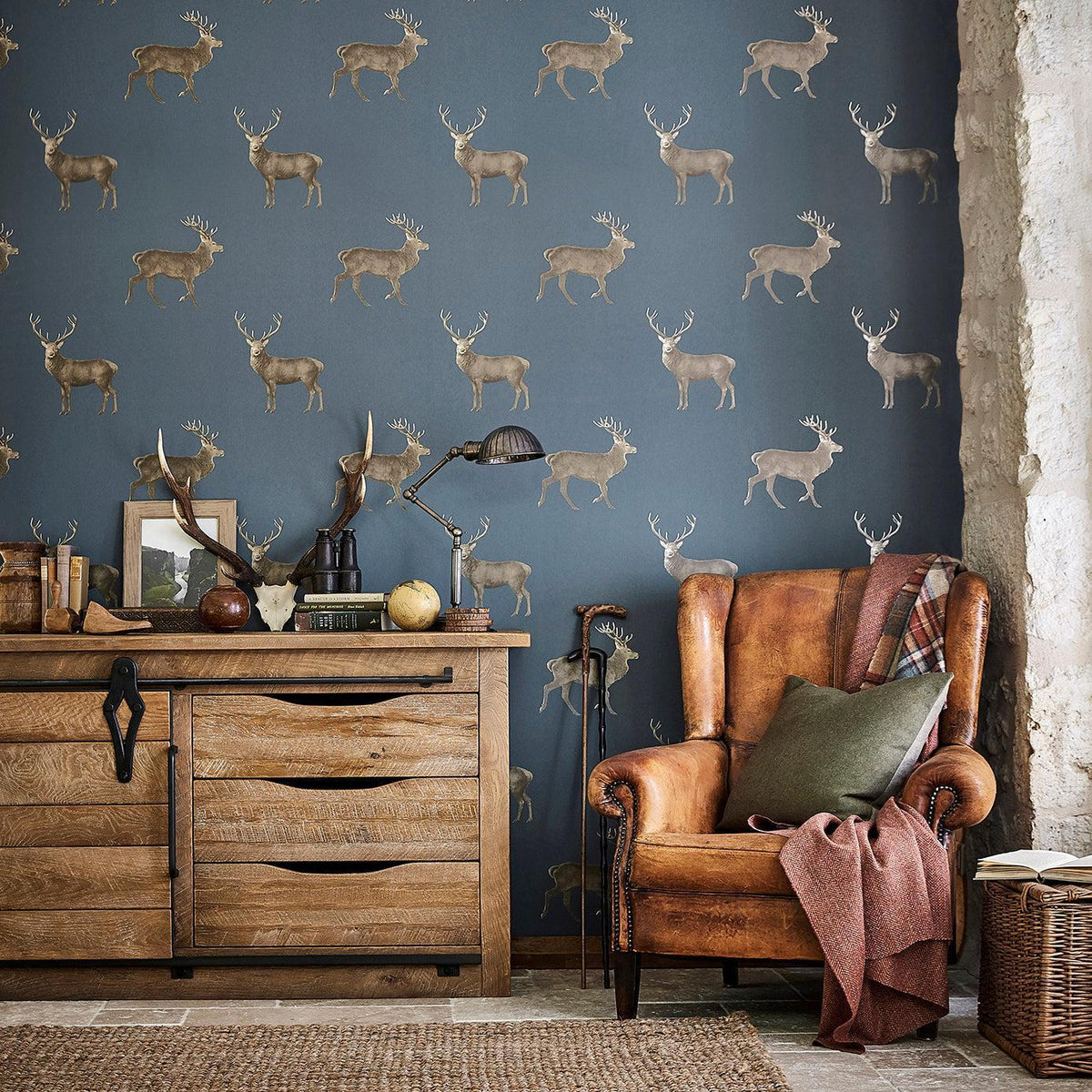 Sanderson - Tapete Evesham Deer-Tapeten-Sanderson-INDIGO 216620-216620-Toju Interior