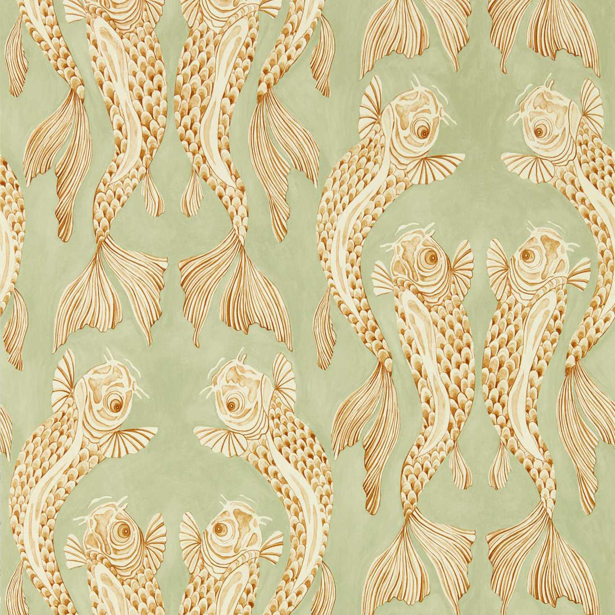 Sanderson - Tapete Voyaging Koi-Tapeten-Sanderson-ORIENTAL GREEN/HONEY 217114-217114-Toju Interior