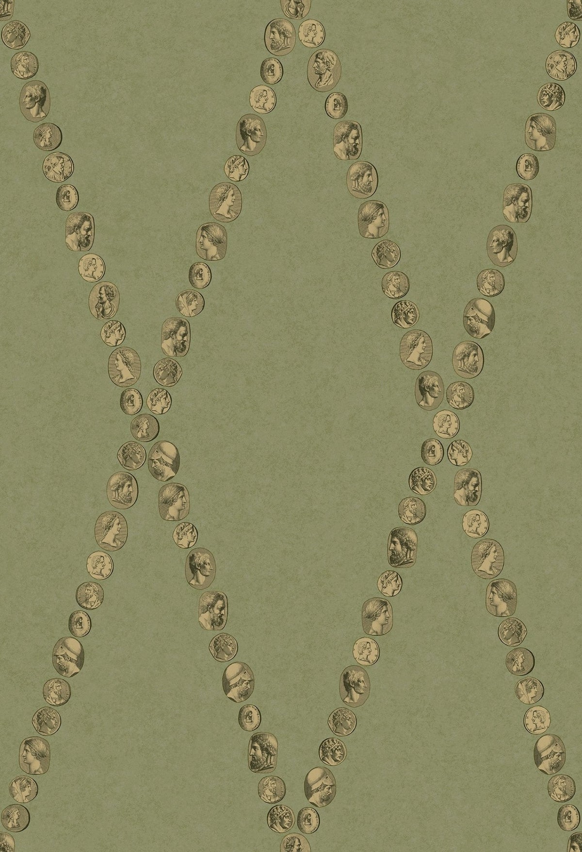 Cole & Son Fornasetti Cammei Antique Gold on Olive – Tapetenmuster