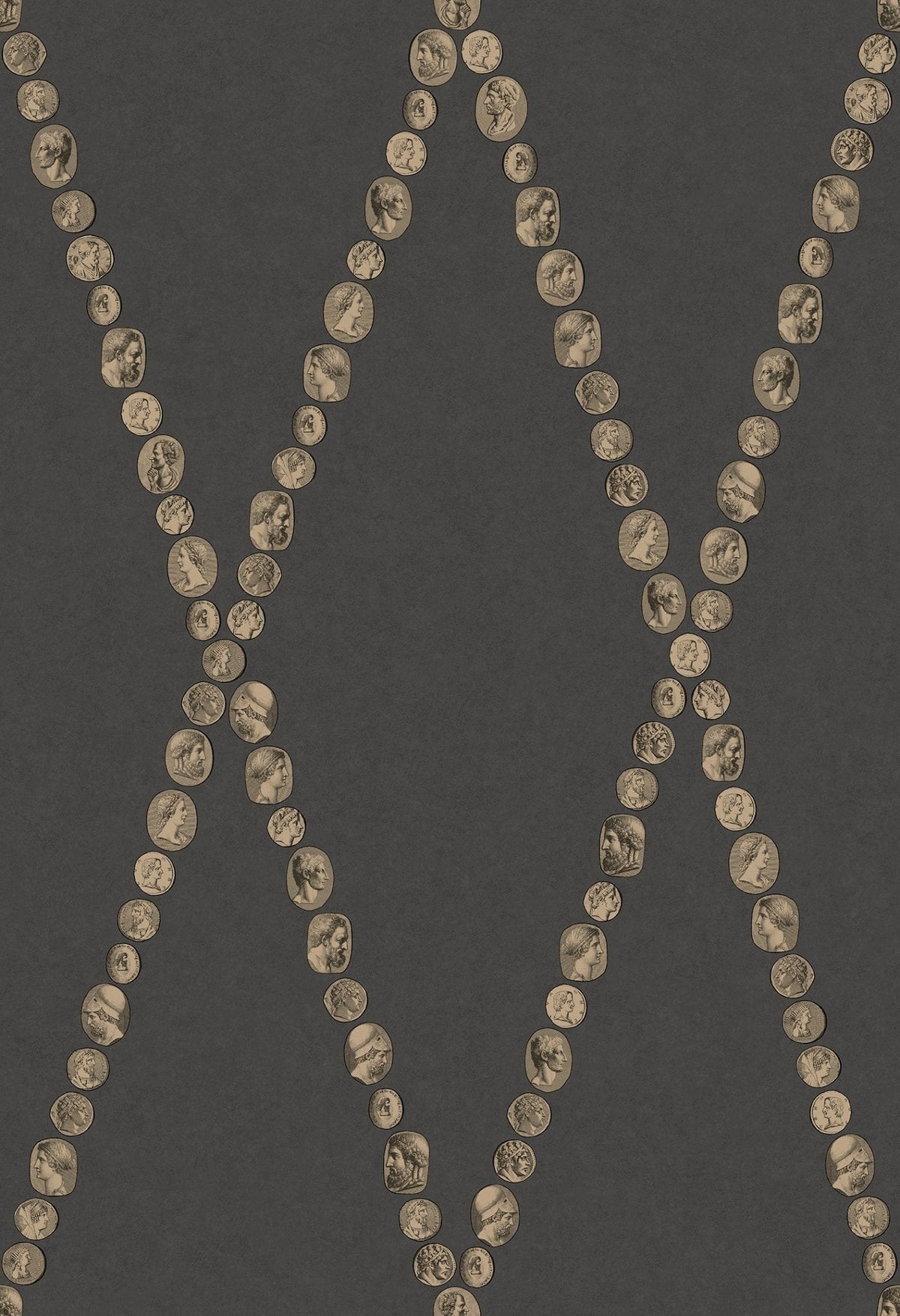 Cole & Son Fornasetti Cammei Gold on Charcoal – Tapetenmuster