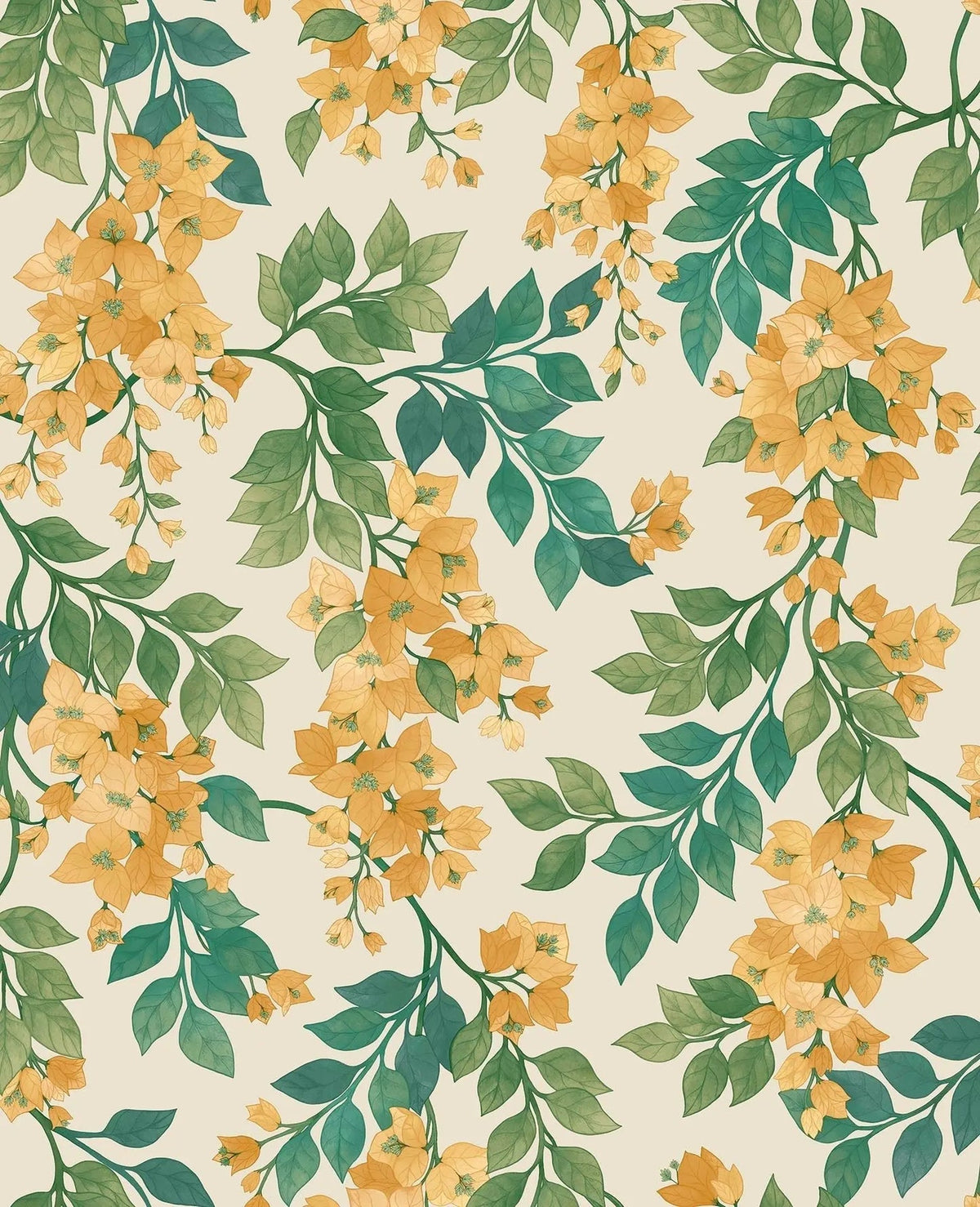 Cole & Son Bougainvillea Tapete – Marigold, Leaf Green & Emerald on Parchment (117/6018)