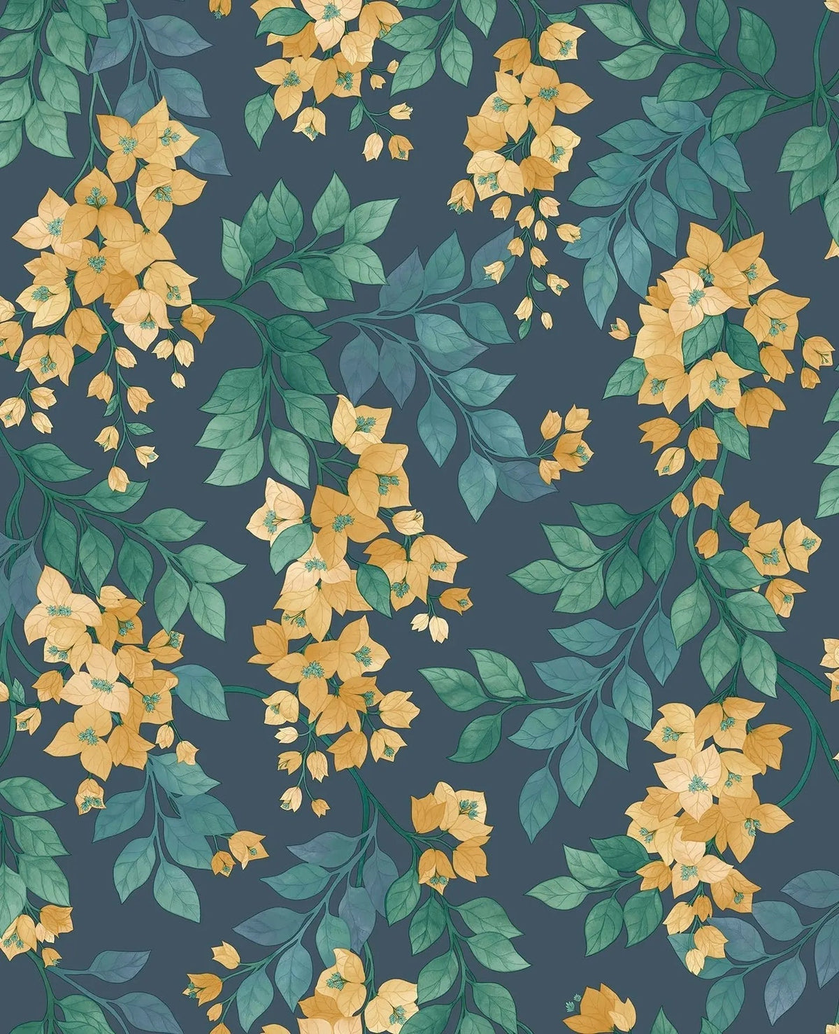 Cole & Son Bougainvillea Tapete – Ochre, Viridian & Petrol on Ink (117/6019)