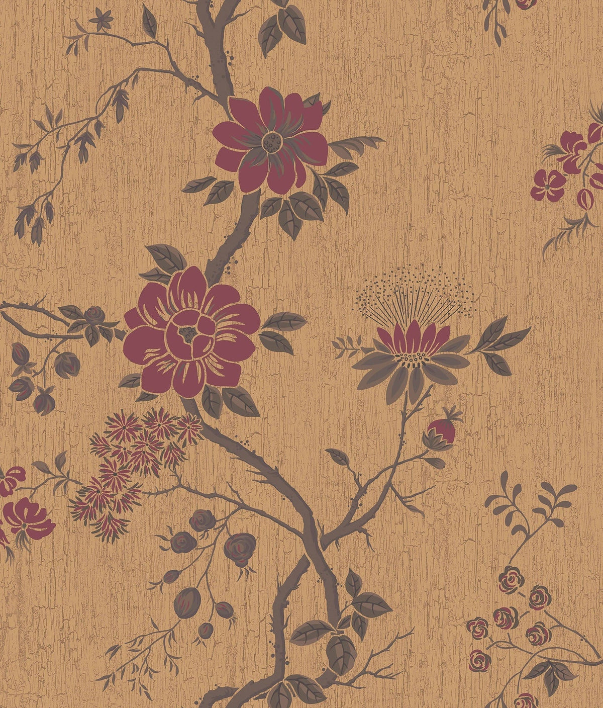 Cole & Son Camellia Tapete – Crimson on Metallic Gold (115/8027)